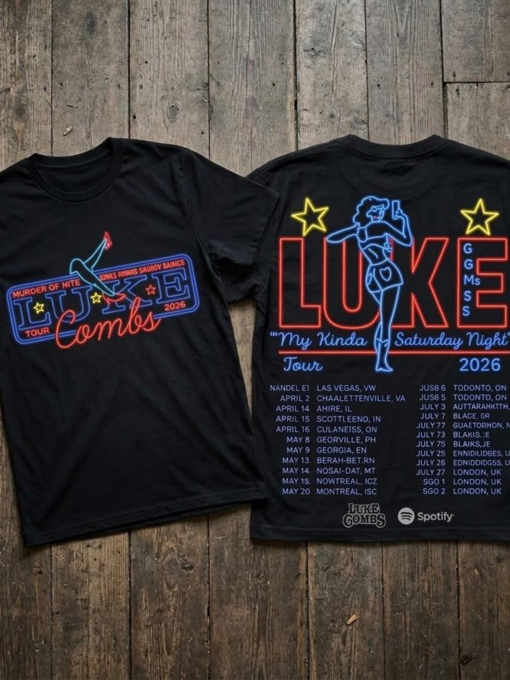 Luke Combs 2026 Tour Shirt My Kinda Saturday Night Neon Graphic Tee